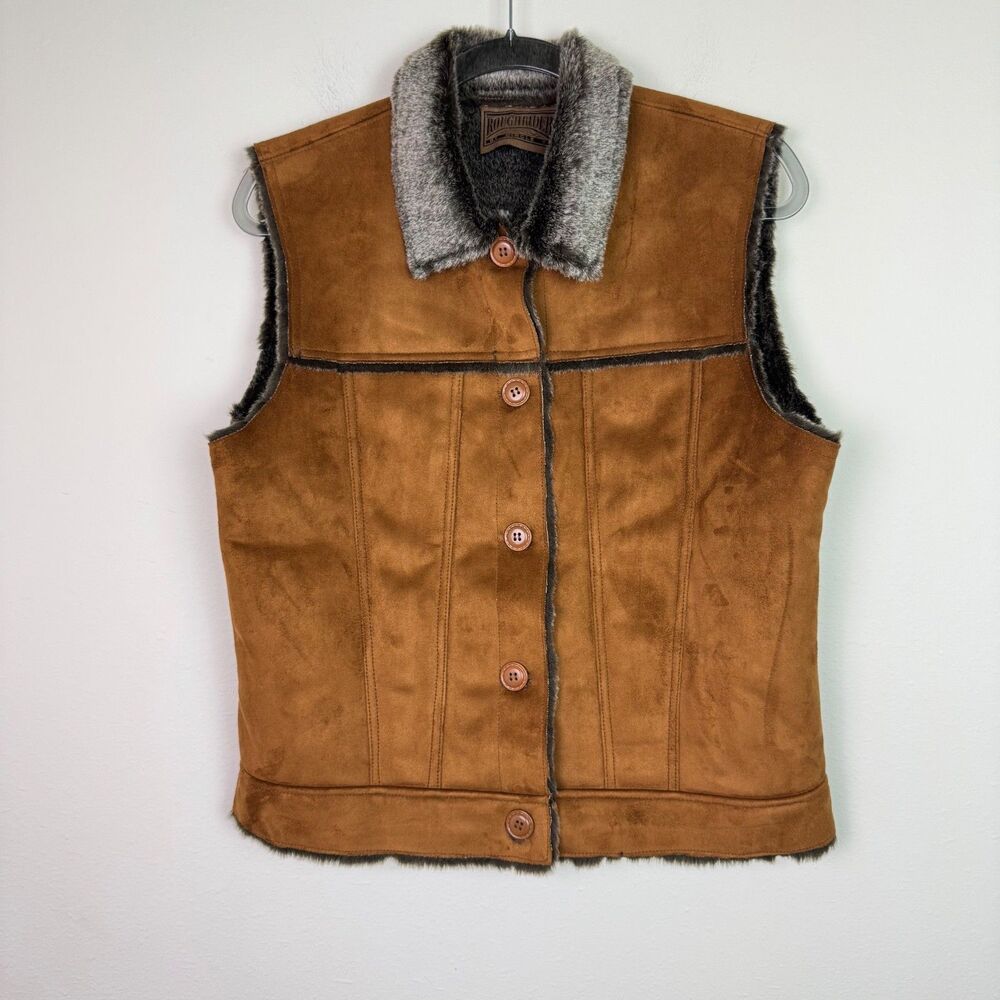 Roughrider By Circle T Women's Western Faux Suede Faux Fur Lined Vest Size M